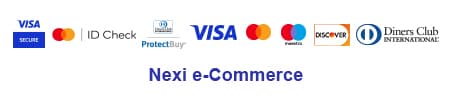 Αποδεκτές κάρτες μέσω Nexi e-Commerce: Visa, Mastercard, Maestro, Discover, Diners Club International. Visa Secure, Mastercard ID Check, Diners ProtectBuy.